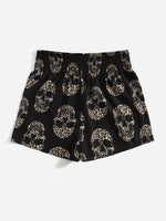 Leopard Skeleton Print Shirred Shorts