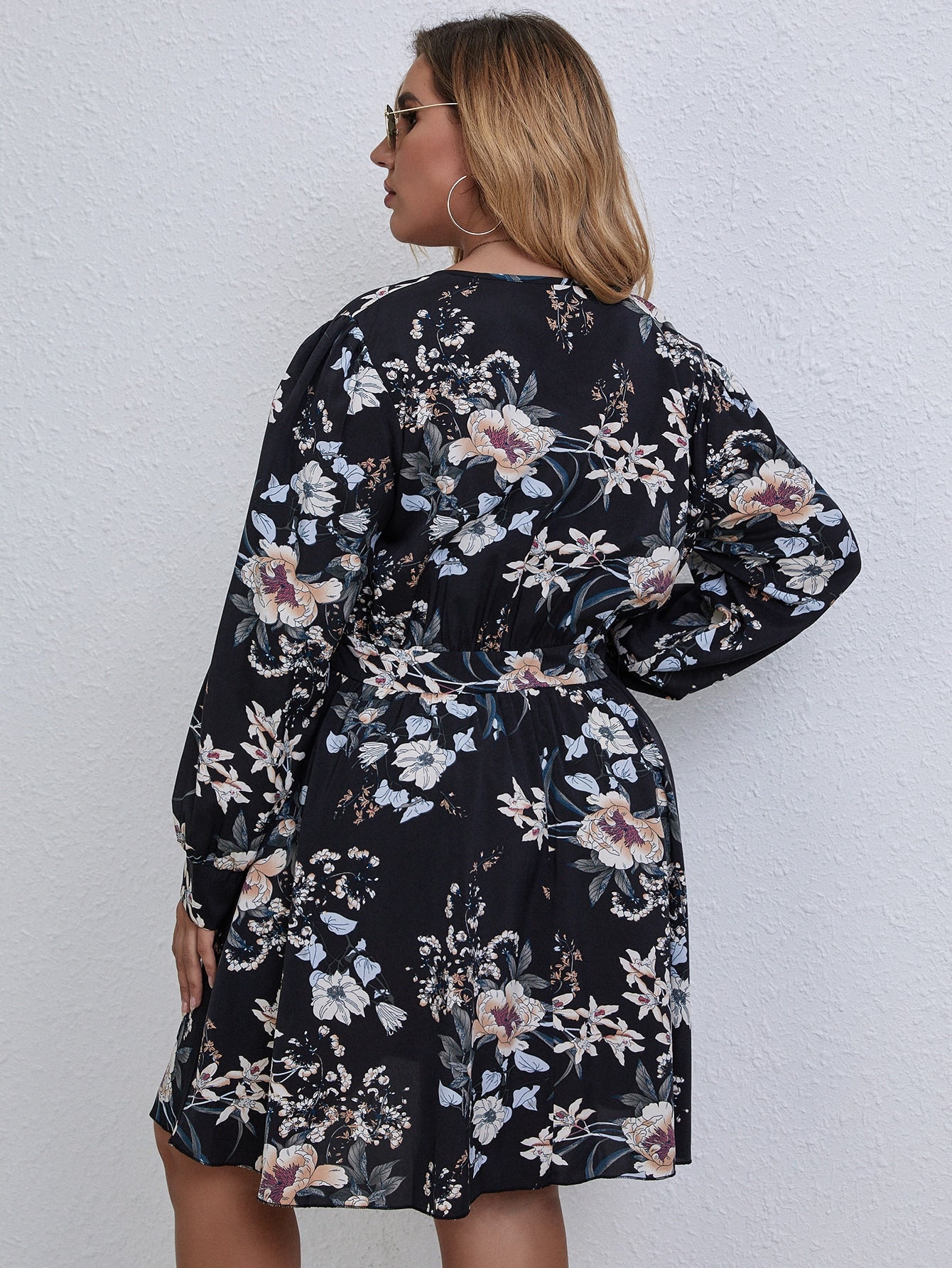 Plus Surplice Neck Floral Print Dress