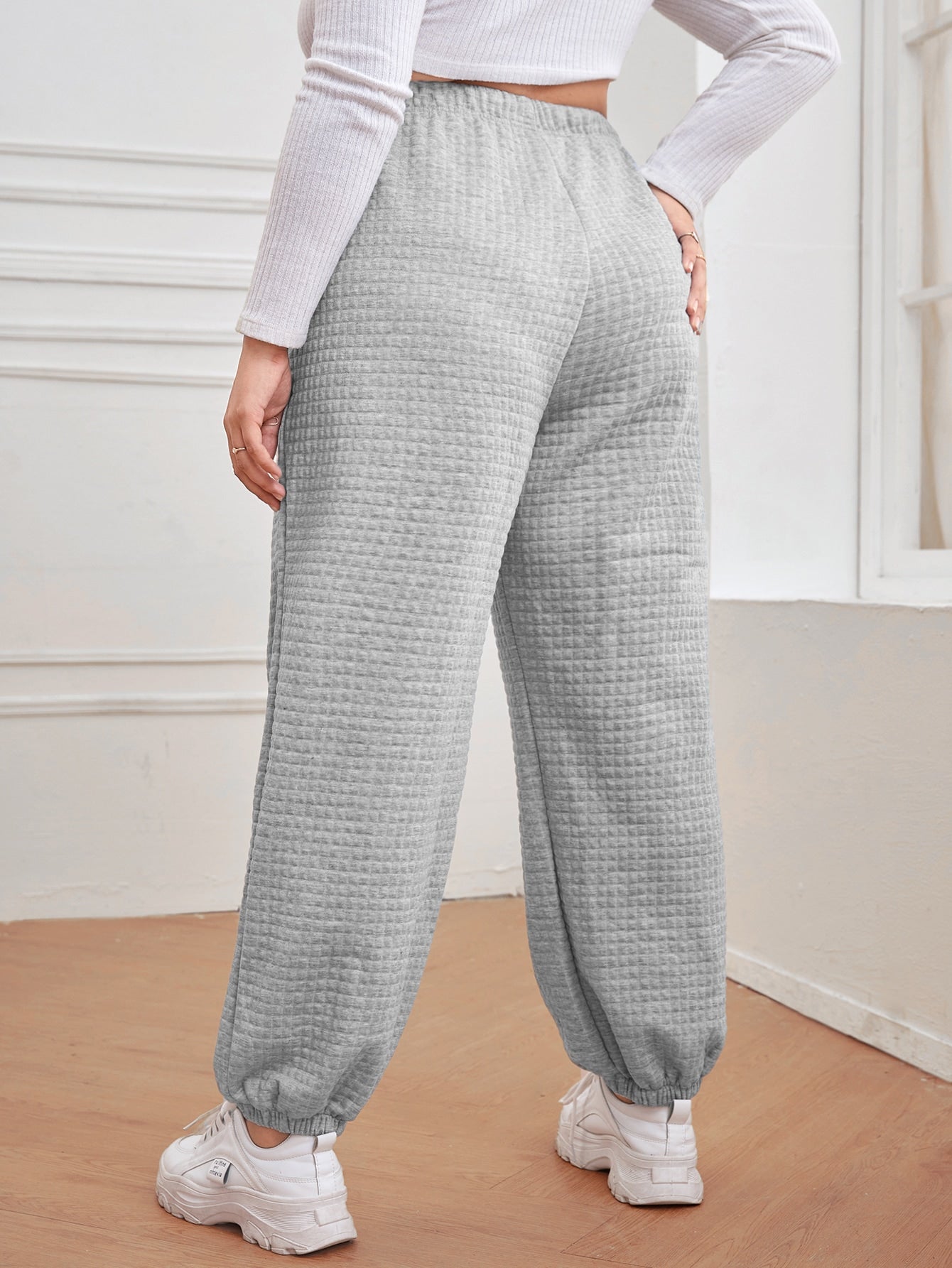 Plus Elastic Waist Waffle Knit Sweatpants