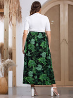 Plus Tropical Print Slit Skirt