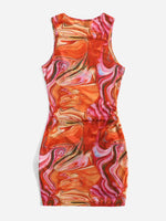 Marble Print Drawstring Hem Bodycon Dress