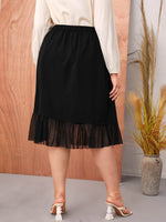 Plus Button Front Mesh Hem Skirt