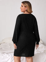 Plus V Neck Bishop Sleeve Dress