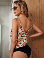 Double V Neck Floral Cami Bodysuit