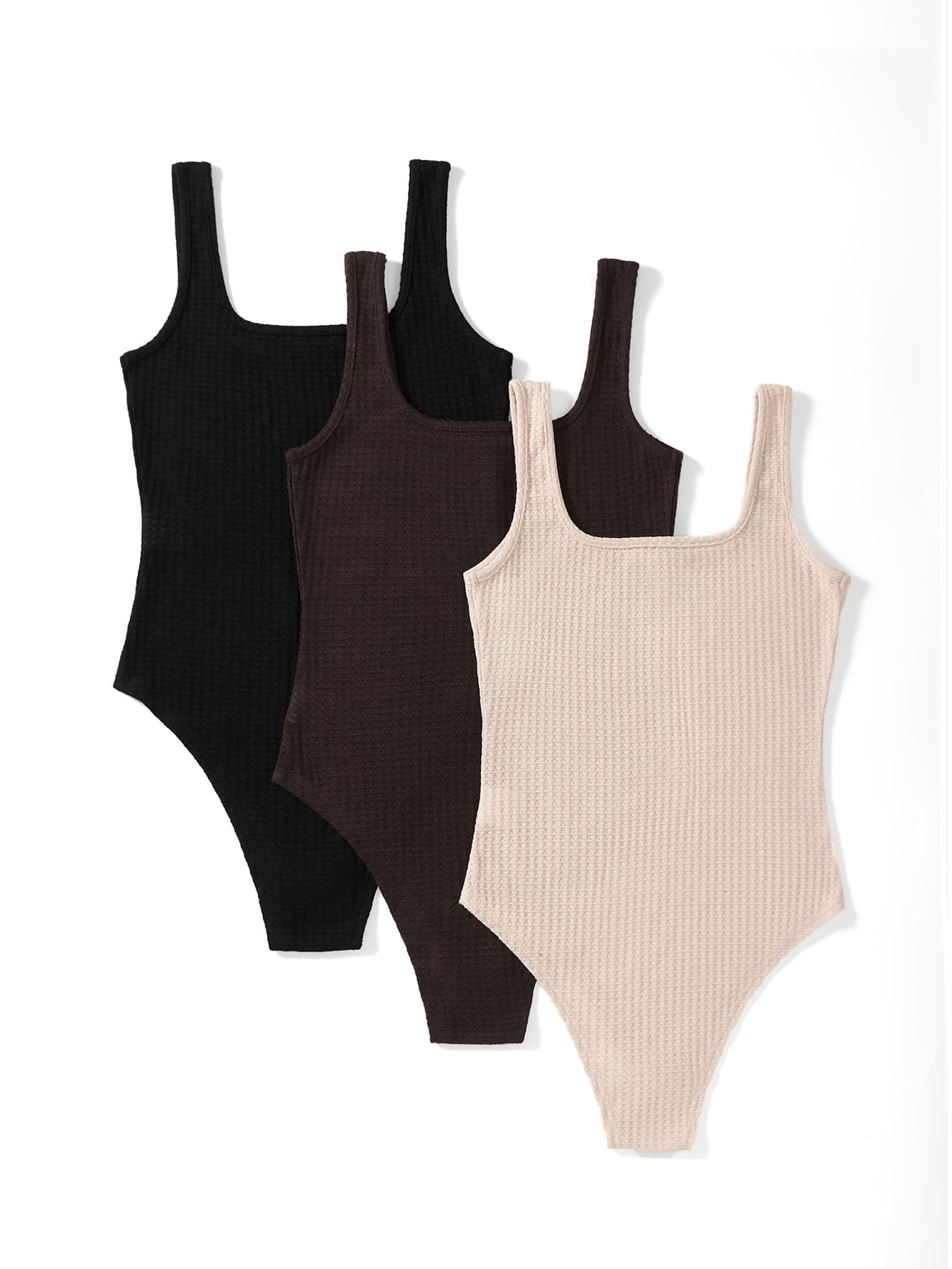 3pcs Solid Waffle Knit Bodysuit