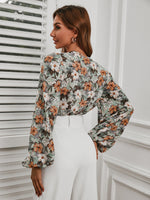 Allover Floral Print Lantern Sleeve Bodysuit