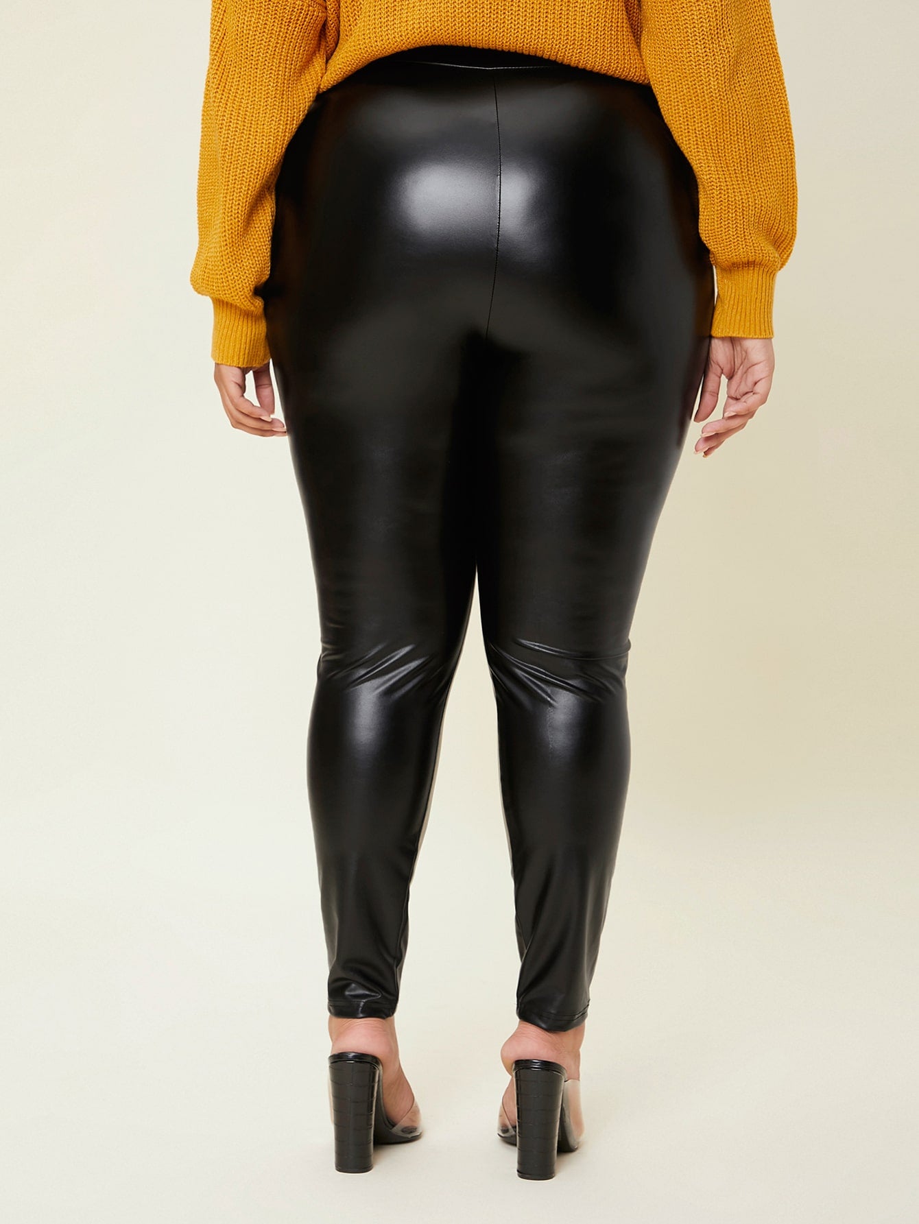 Plus High Waist PU Leather Skinny Pants