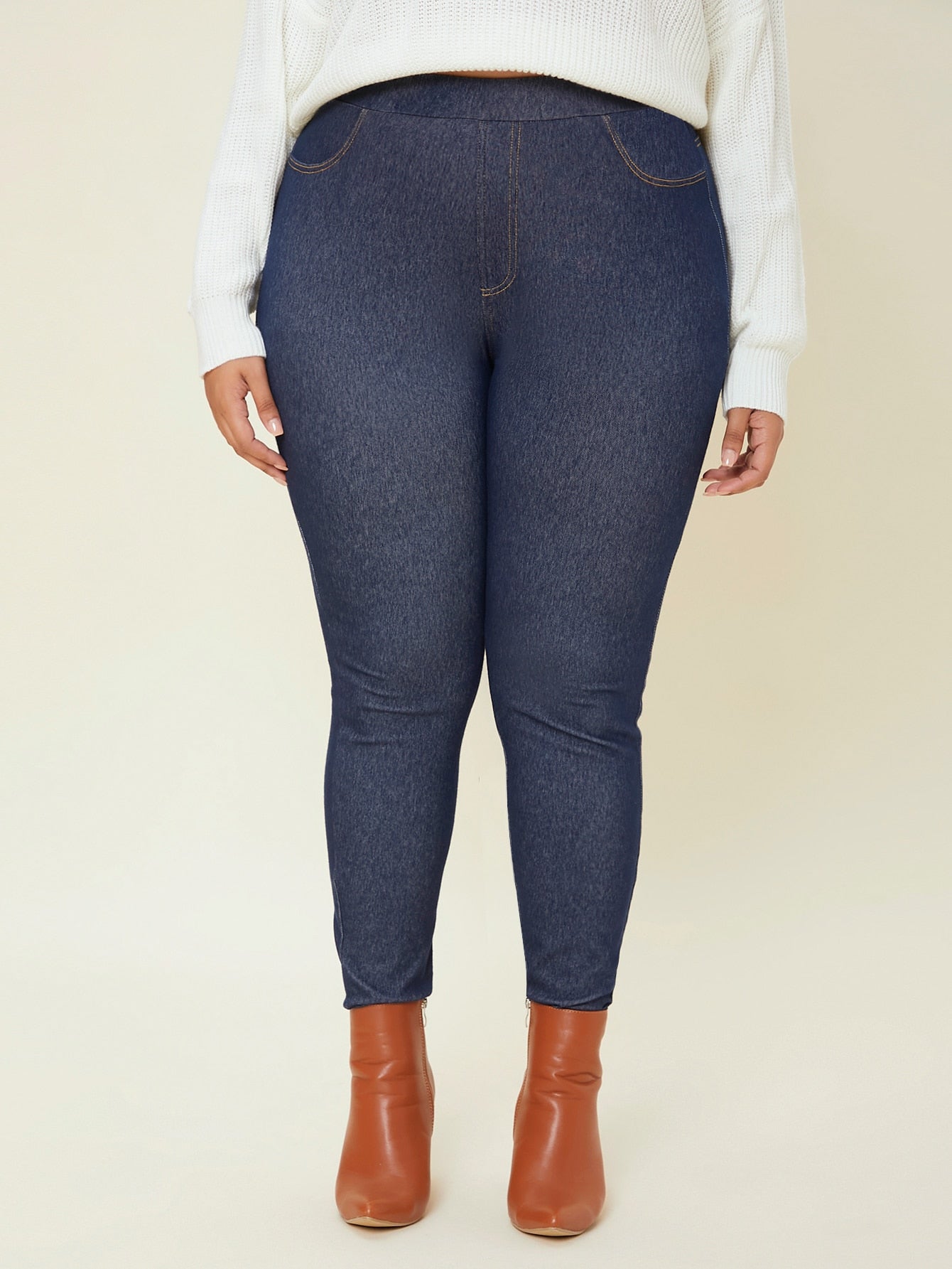 Plus High Waist Slant Pocket Skinny Pants