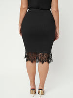 Plus Solid Contrast Lace Bodycon Skirt