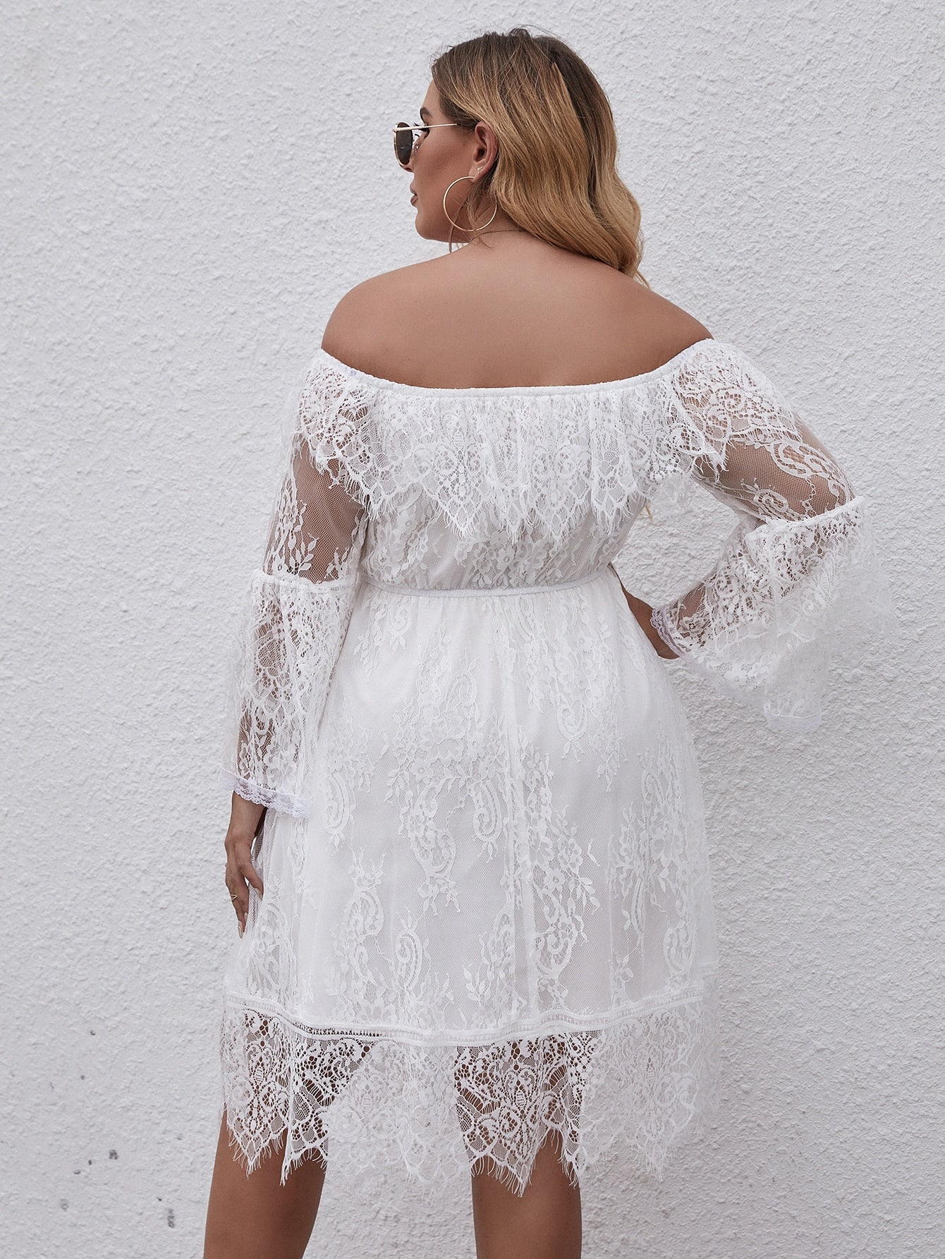 Plus Off Shoulder Eyelash Lace Dress