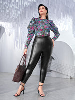 Plus High Waist Split Hem PU Leather Leggings