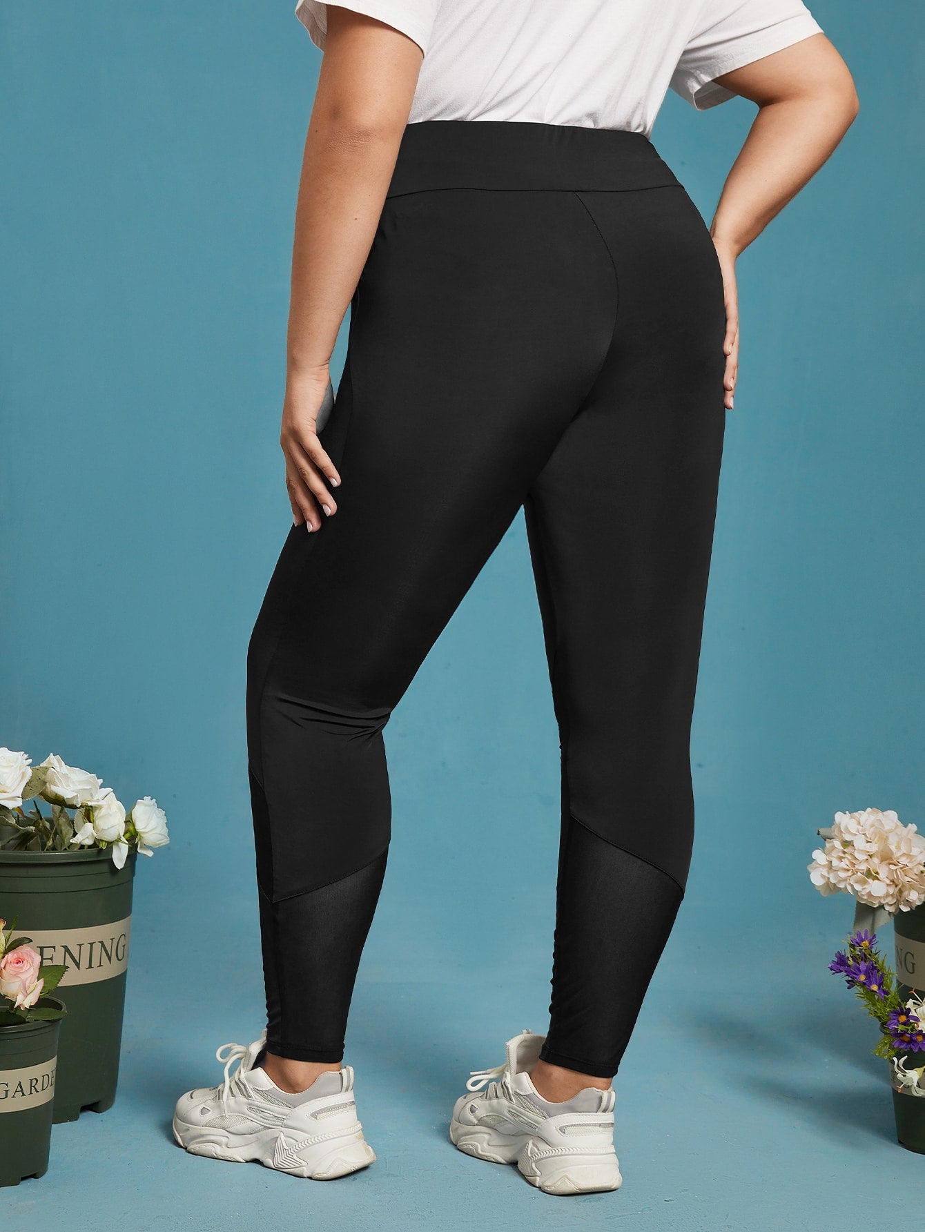 Plus Contrast Mesh High Waist Leggings