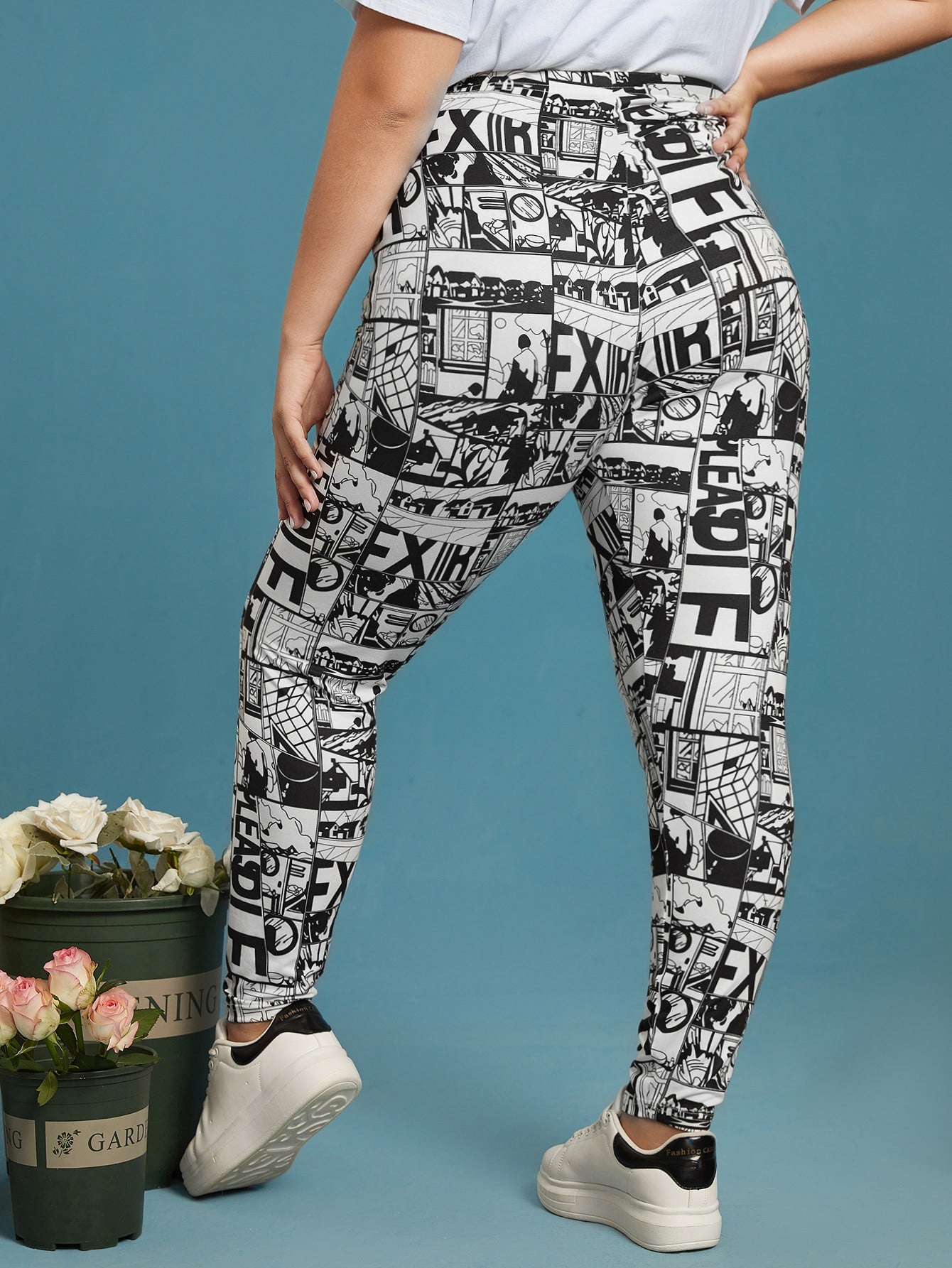 Plus Comic Print High Waist Leggings