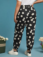 Plus Floral Print Drawstring Waist Sweatpants