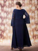 Plus Lace Panel Flounce Sleeve Chiffon Dress