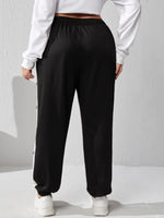 Plus Button Detail Contrast Side Seam Sweatpants