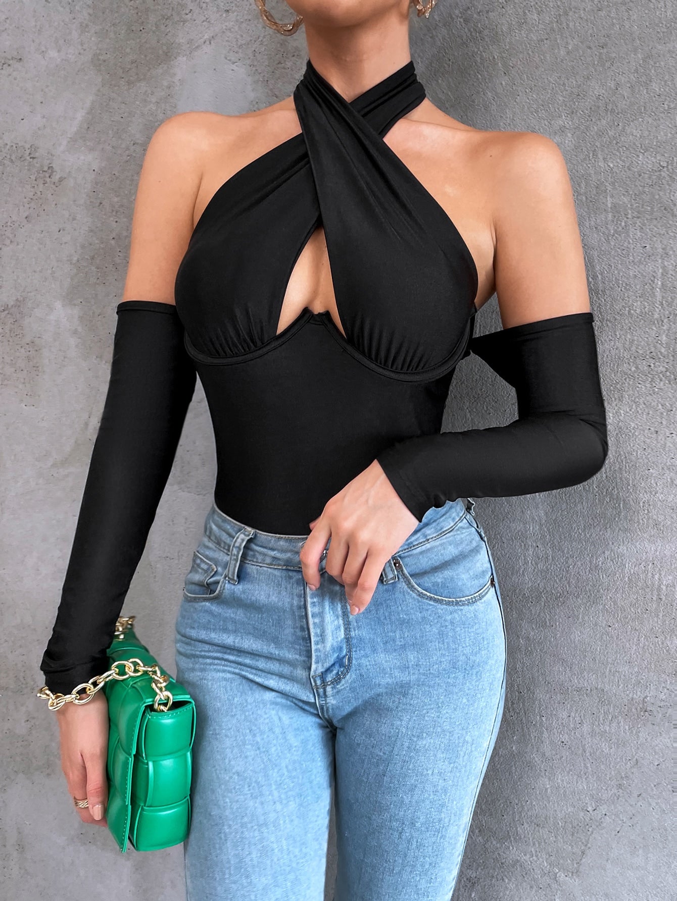 Cut Out Backless Wrap Cross Bodysuit