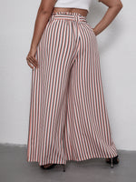 Plus Paperbag Waist Striped Belted Wide Leg Pants