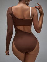 Two Tone O-ring Cut Out Asymmetrical Neck Bodysuit