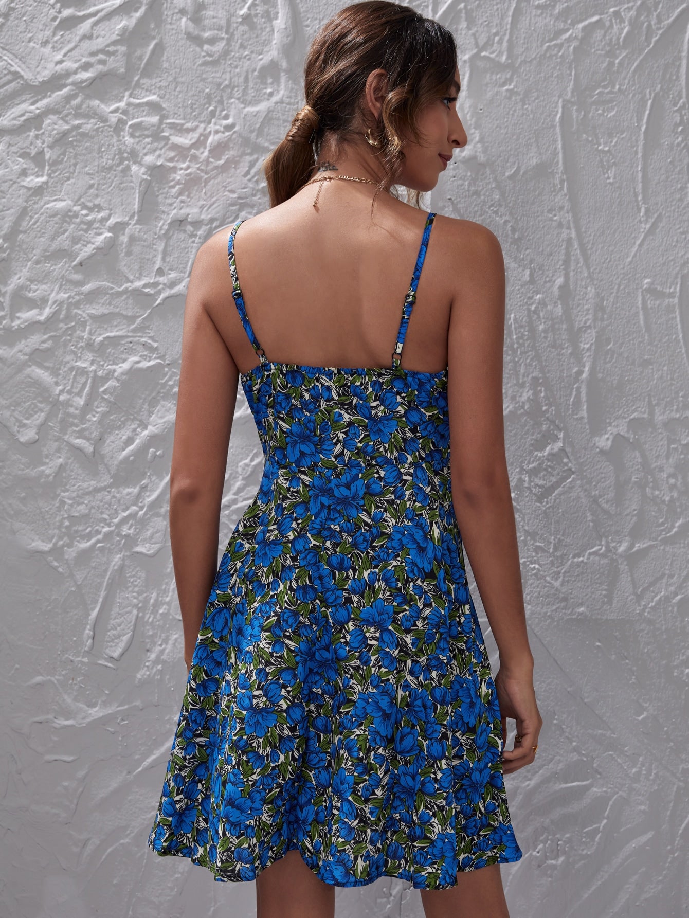 Surplice Neck Floral Print Cami Dress