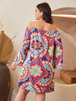 Plus Mandala Print Off Shoulder Tunic Dress