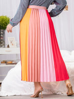 Plus High Waist Color Block Pleated Skirt