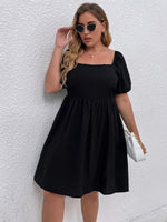 Plus Backless Knot Square Neck Puff Sleeve Dress