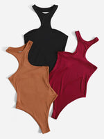 3pcs Solid Halter Bodysuit