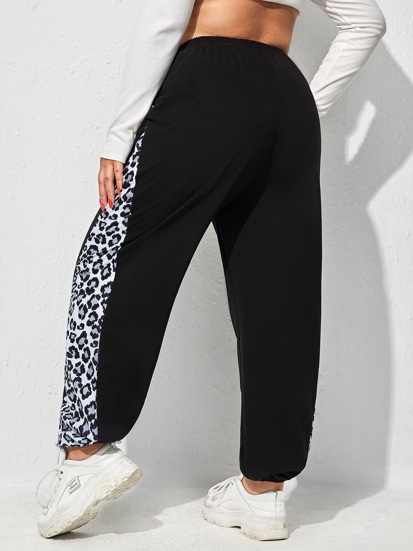 Plus Leopard Print High Waist Sweatpants