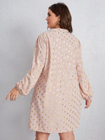 Plus Gold Dot Notched Neck Bishop Sleeve Tunic Dress