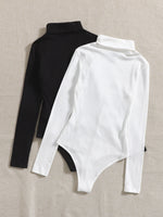 2pcs Turtle Neck Ribbed Knit Bodysuit