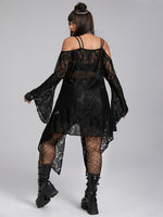 Plus Cold Shoulder Trumpet Sleeve Asymmetrical Hem Guipure Lace Dress