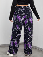 Plus High Waist Lightning Print Wide Leg Pants