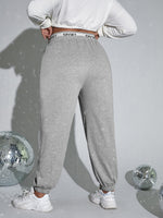 Plus Letter Print Drawstring Waist Sweatpants