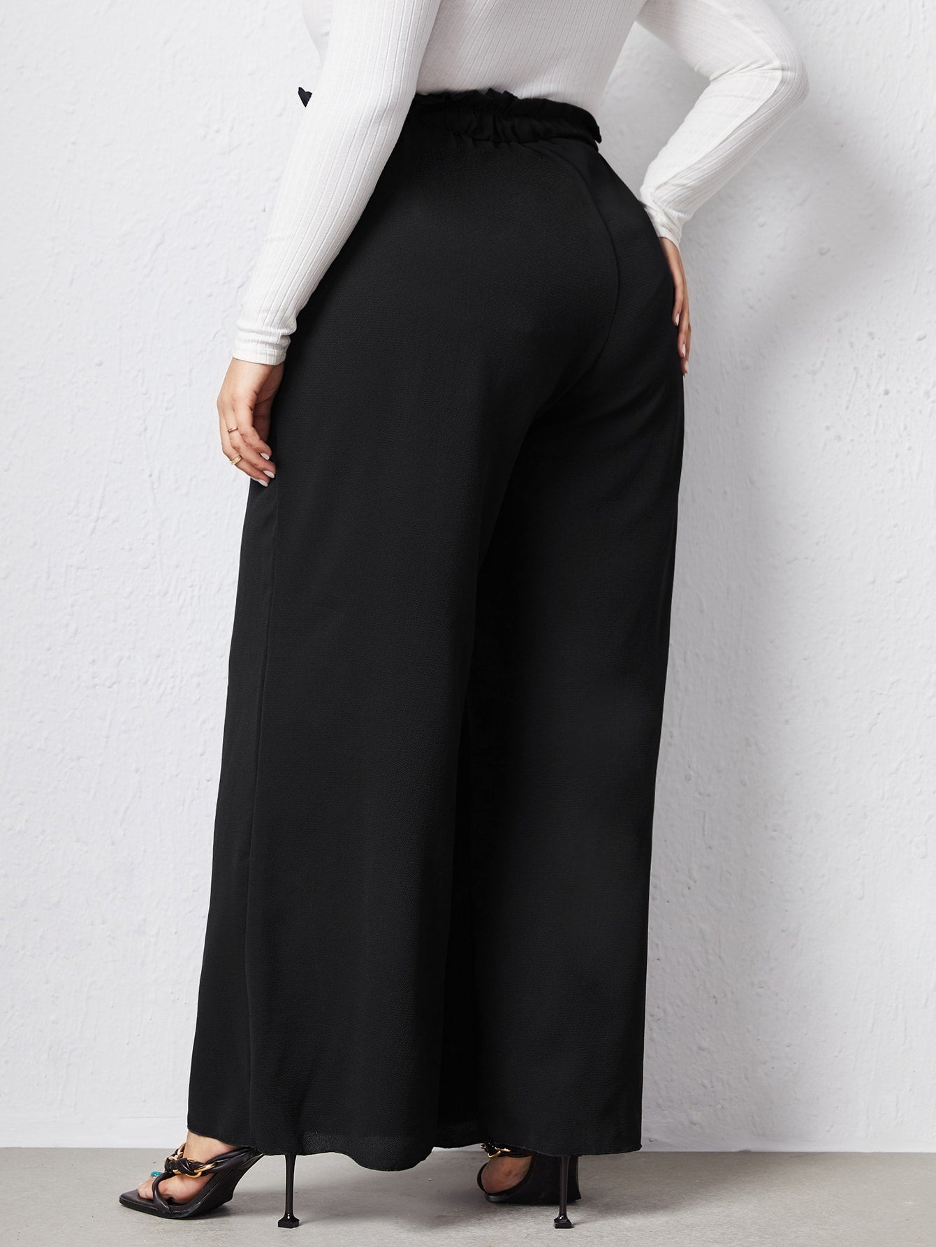 Plus Drawstring Paperbag Waist Wide Leg Pants