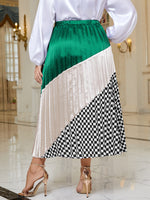 Plus Checker Print Colorblock Pleated Skirt