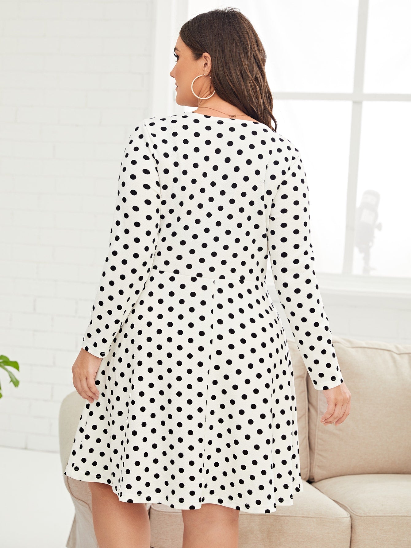 Plus Polka Dot Print Twist Front Dress