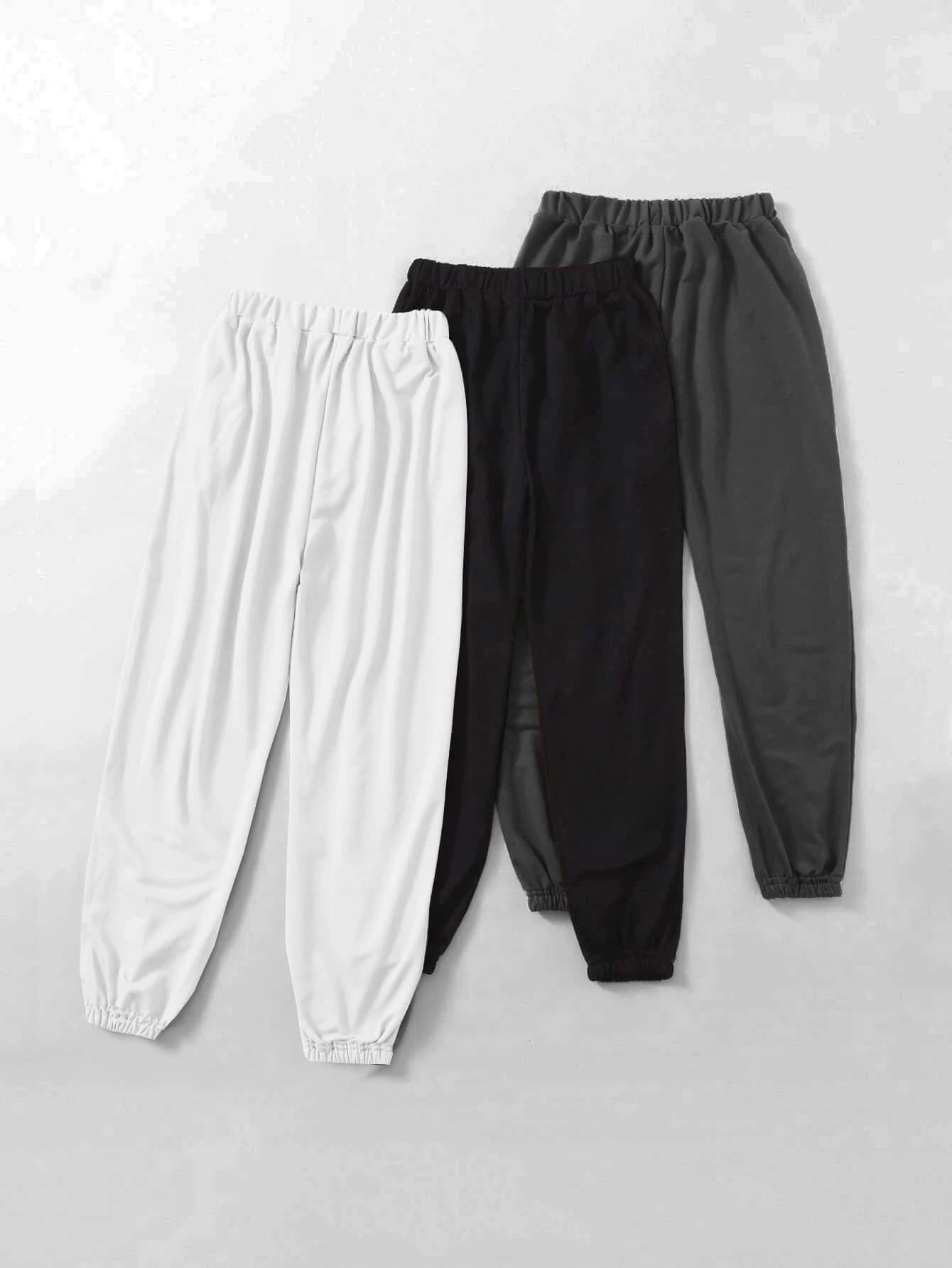 Plus 3pccs Solid Sweatpants