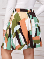 Plus Geo Print Colorblock Skirt