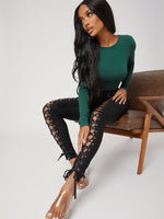 Cut Out Grommet Lace Up Leggings