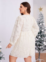 Plus Overlap Collar Lantern Sleeve Fuzzy Dress