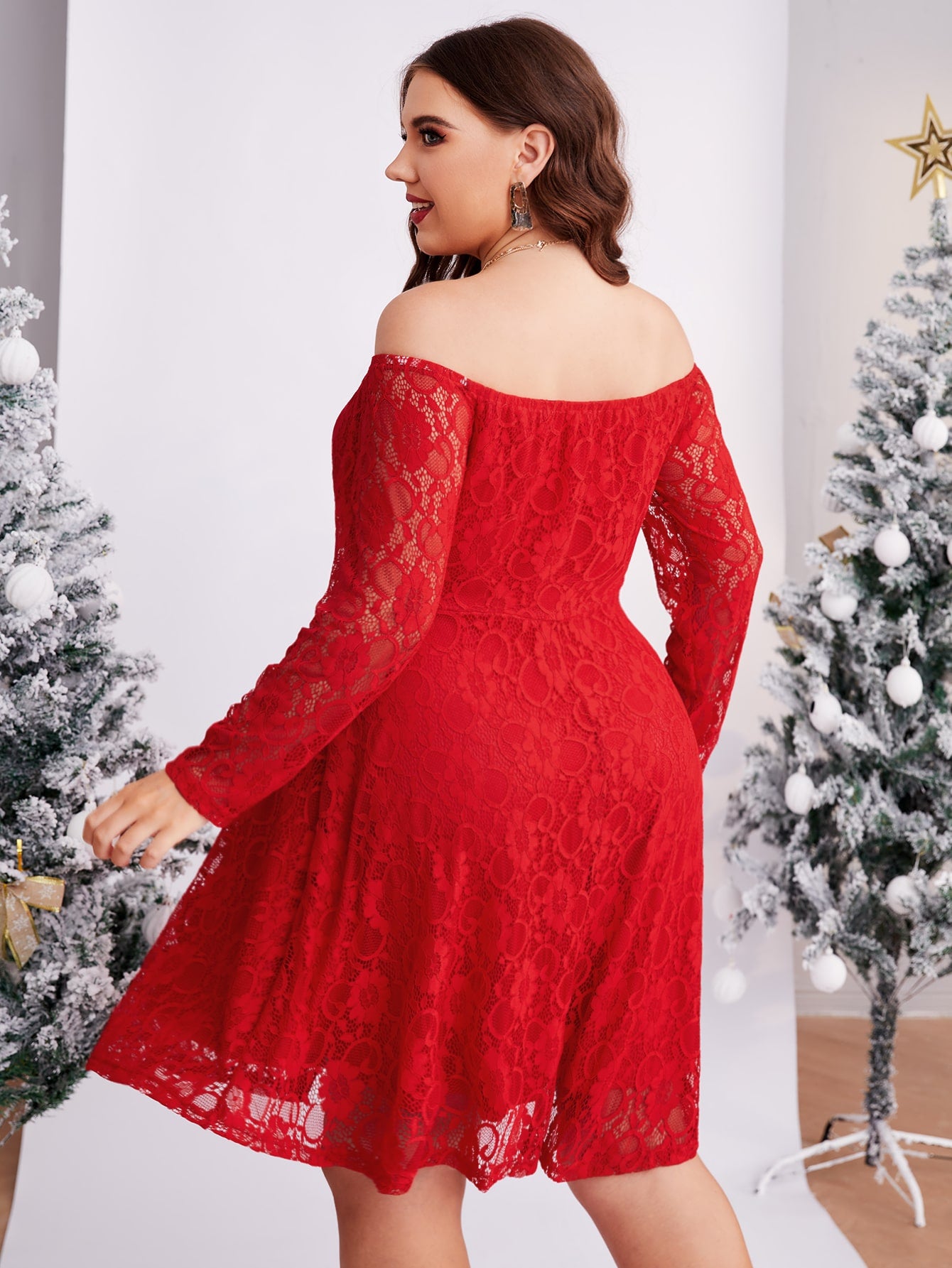 Plus Lace Overlay Bardot Dress Without Belt