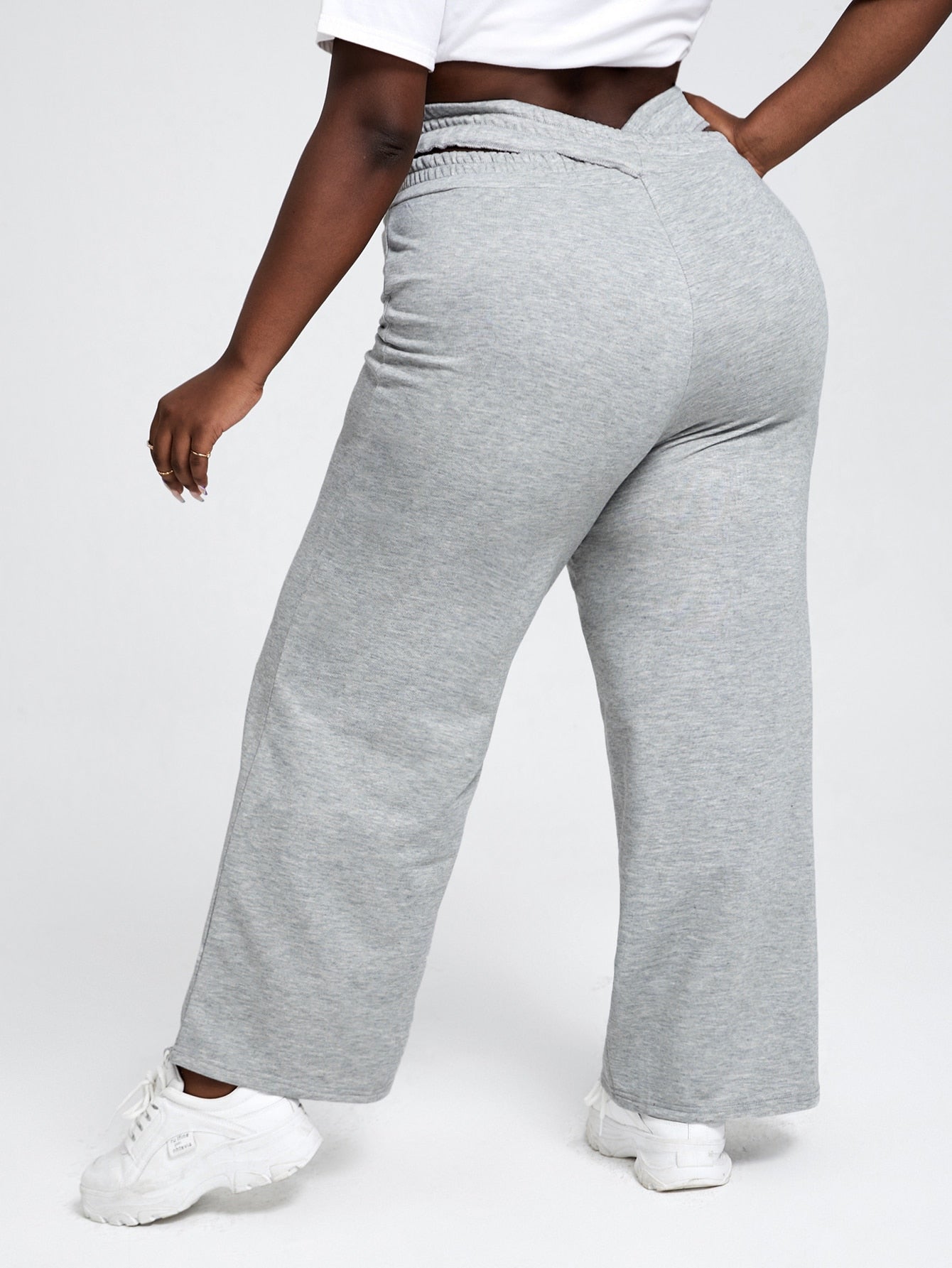 Plus Solid Criss Cross Elastic Waist Sweatpants