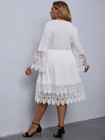 Plus Guipure Lace Insert Flounce Sleeve Dress