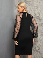 Plus Contrast Dobby Mesh Sleeve Dress