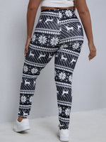 Plus Christmas Elk & Geo Print Leggings