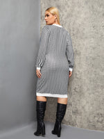 Plus Houndstooth Print Contrast Trim Dress