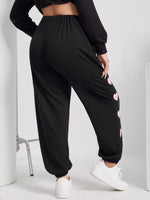 Plus Heart Print Drawstring Waist Sweatpants