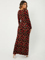 Allover Floral Print Sweetheart Neck Split Thigh Dress