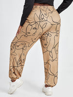 Plus Figure Print Drawstring Sweatpants